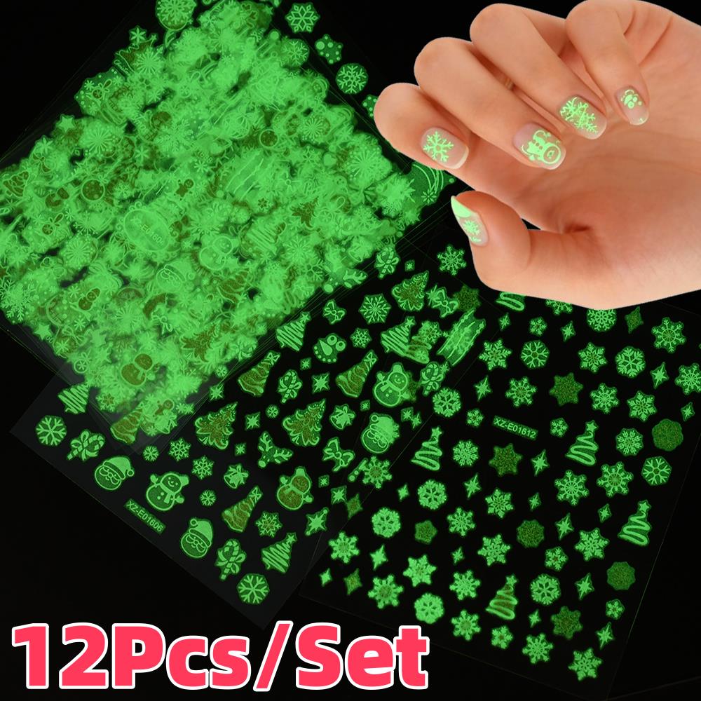 12Pcs/Set 3D Luminous Christma - Nail Art Xmas Tree review and price