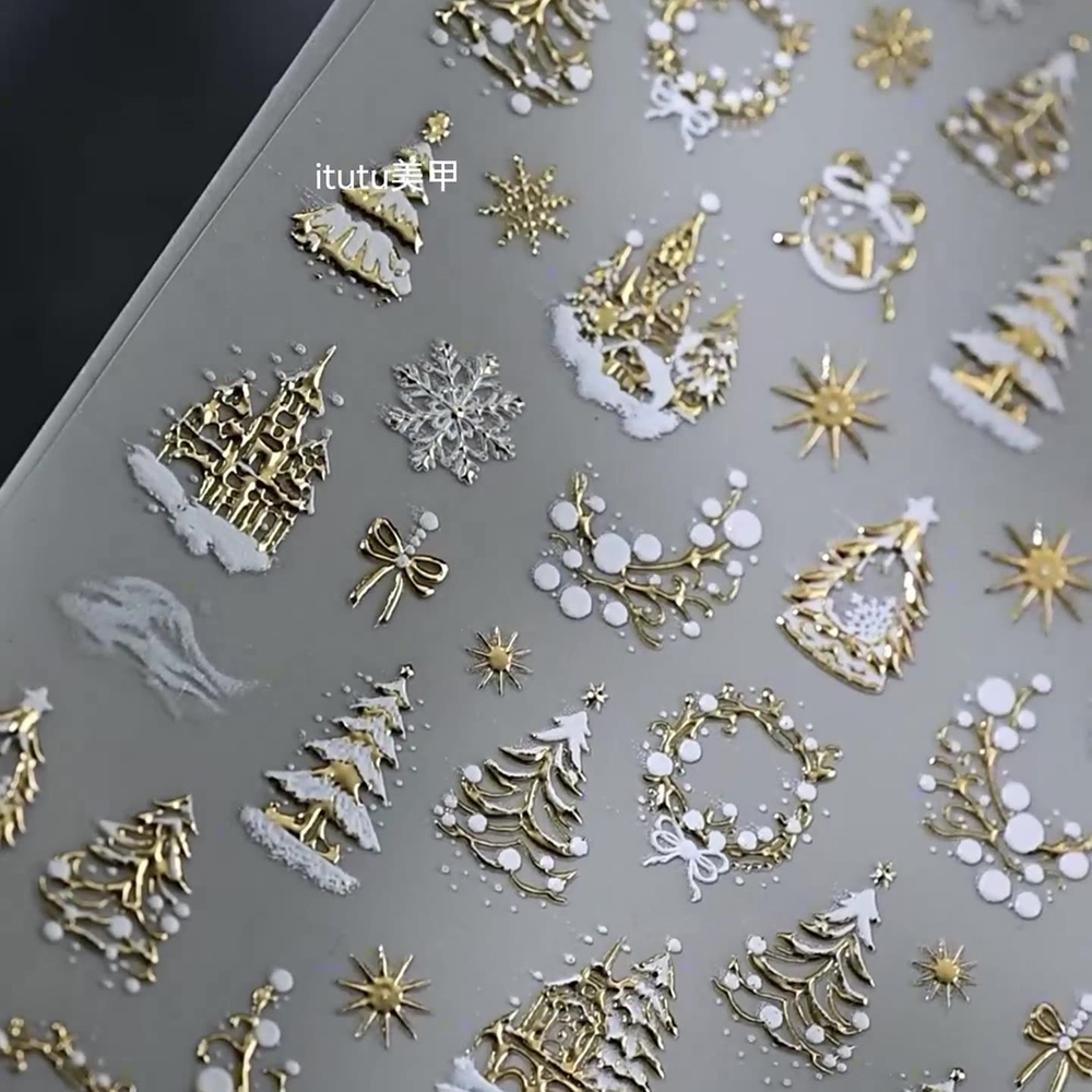1pc 5D Gold Snow Christmas Tre - Nail Art Xmas Tree review and price